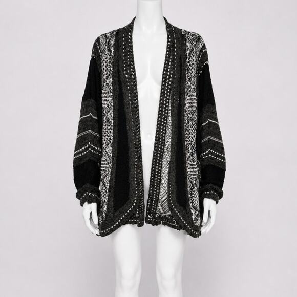 La Hearts Sweaters - LA Hearts Black Gray and Cream Striped Knit Long Line Open Cardigan Sweater OS